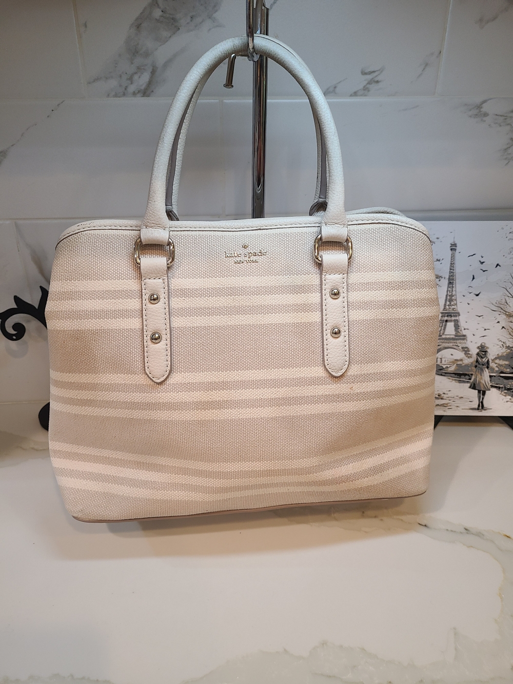 kate spade Cream and Beige Striped Satchel